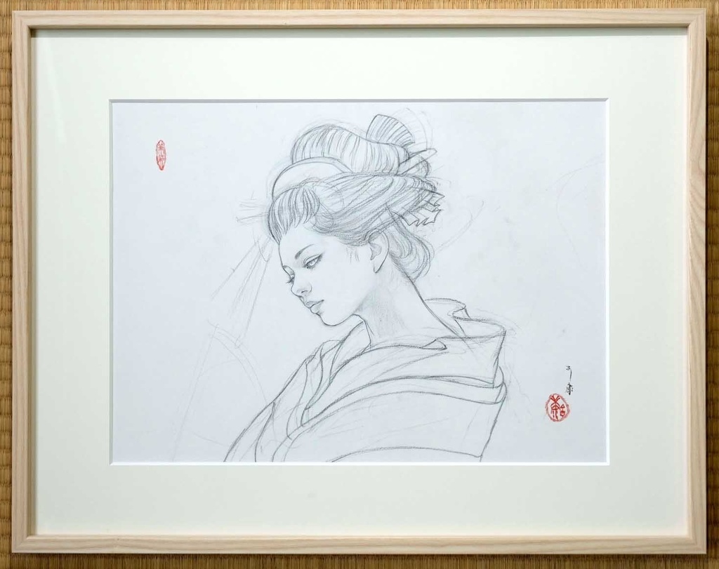 絵画「やつし権現」のための下絵 鉛筆線画直筆素描 オリジナル1点