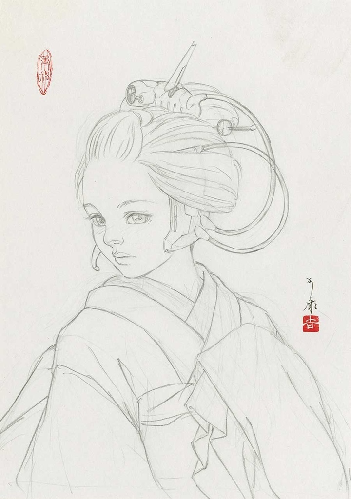 絵画「Connection」のための下絵 鉛筆線画直筆素描 オリジナル1点