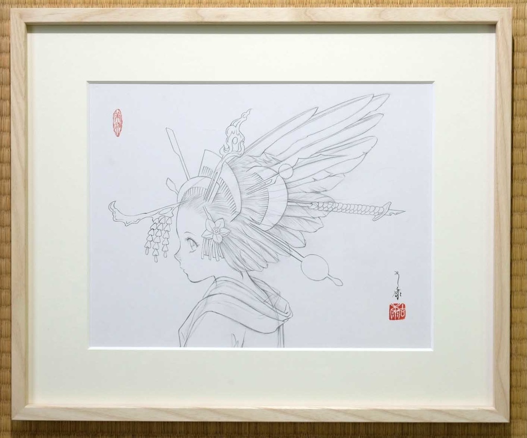 絵画「花簪」のための下絵　鉛筆線画直筆素描　オリジナル１点