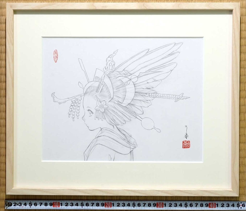 絵画「花簪」のための下絵 鉛筆線画直筆素描 オリジナル1点