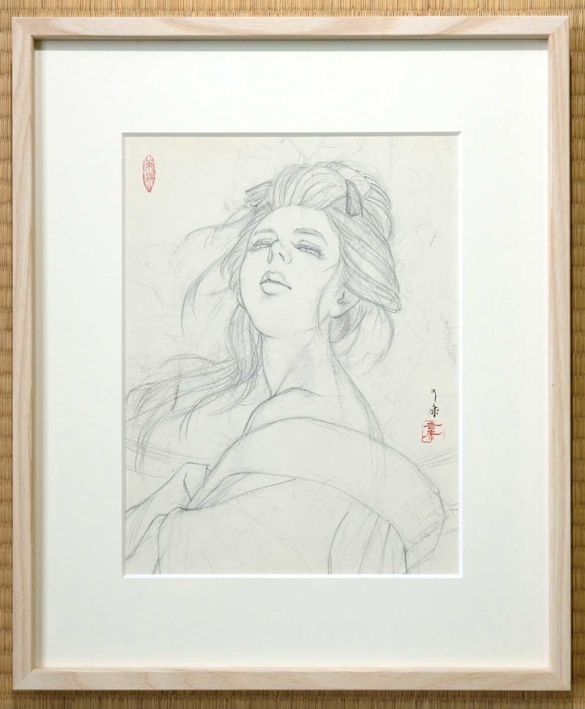 絵画「月下」のための下絵 鉛筆線画直筆素描 オリジナル1点