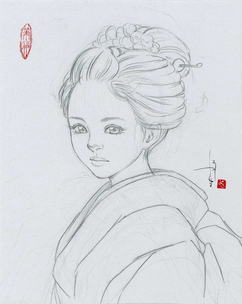 絵画「Connection」のための下絵 鉛筆線画直筆素描 オリジナル1点