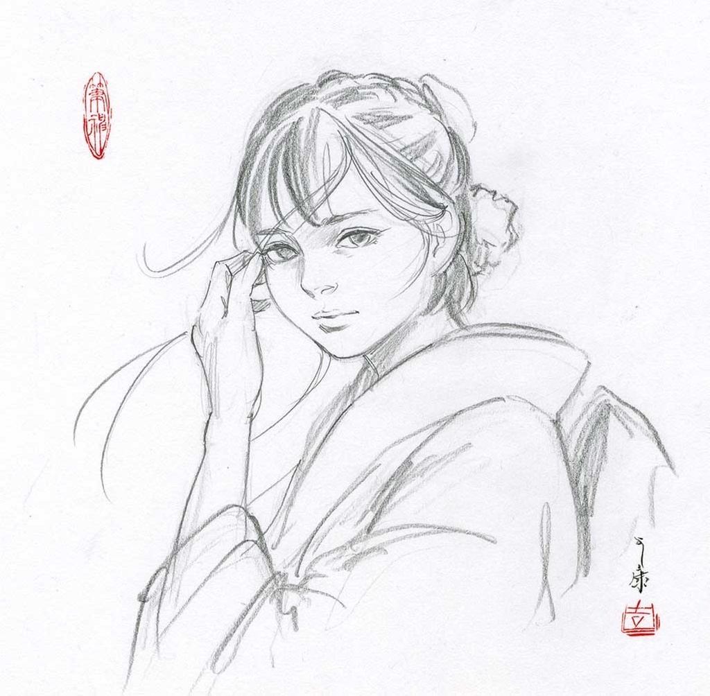 絵画「潮騒」のための下絵 鉛筆線画直筆素描 オリジナル1点