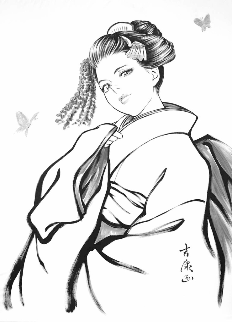 モロッコ王立図書館でのライブペイントのための下絵① 鉛筆線画直筆素描 オリジナル1点