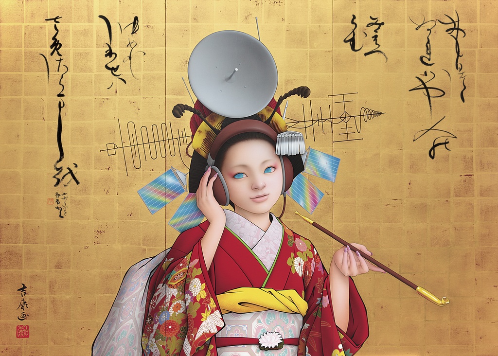 絵画「antenna」のための下絵 鉛筆線画直筆素描 オリジナル1点