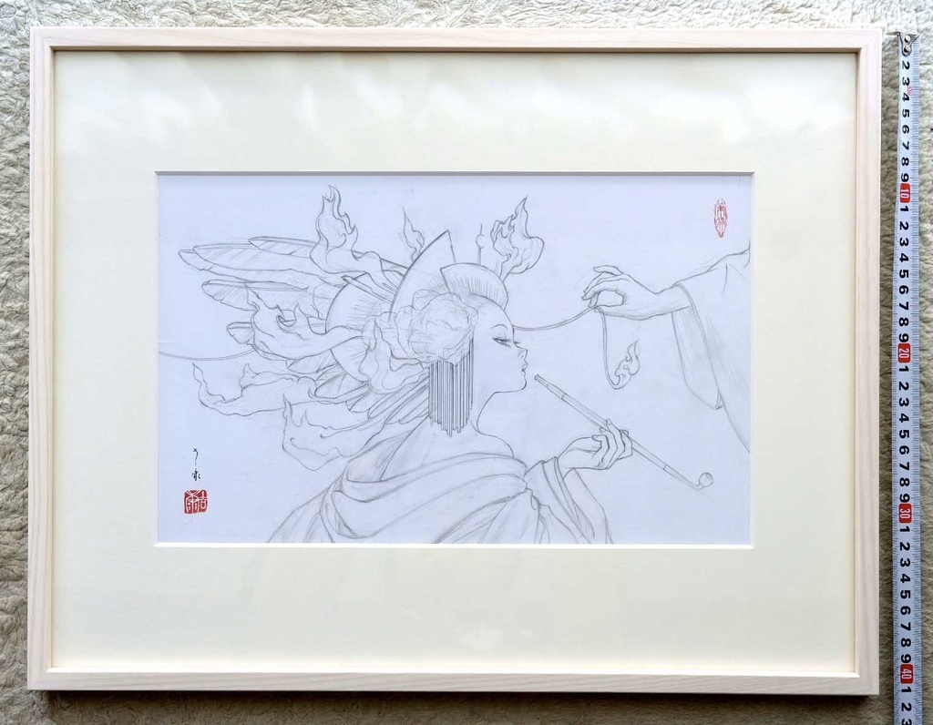 絵画「花簪」のための下絵 鉛筆線画直筆素描 オリジナル1点