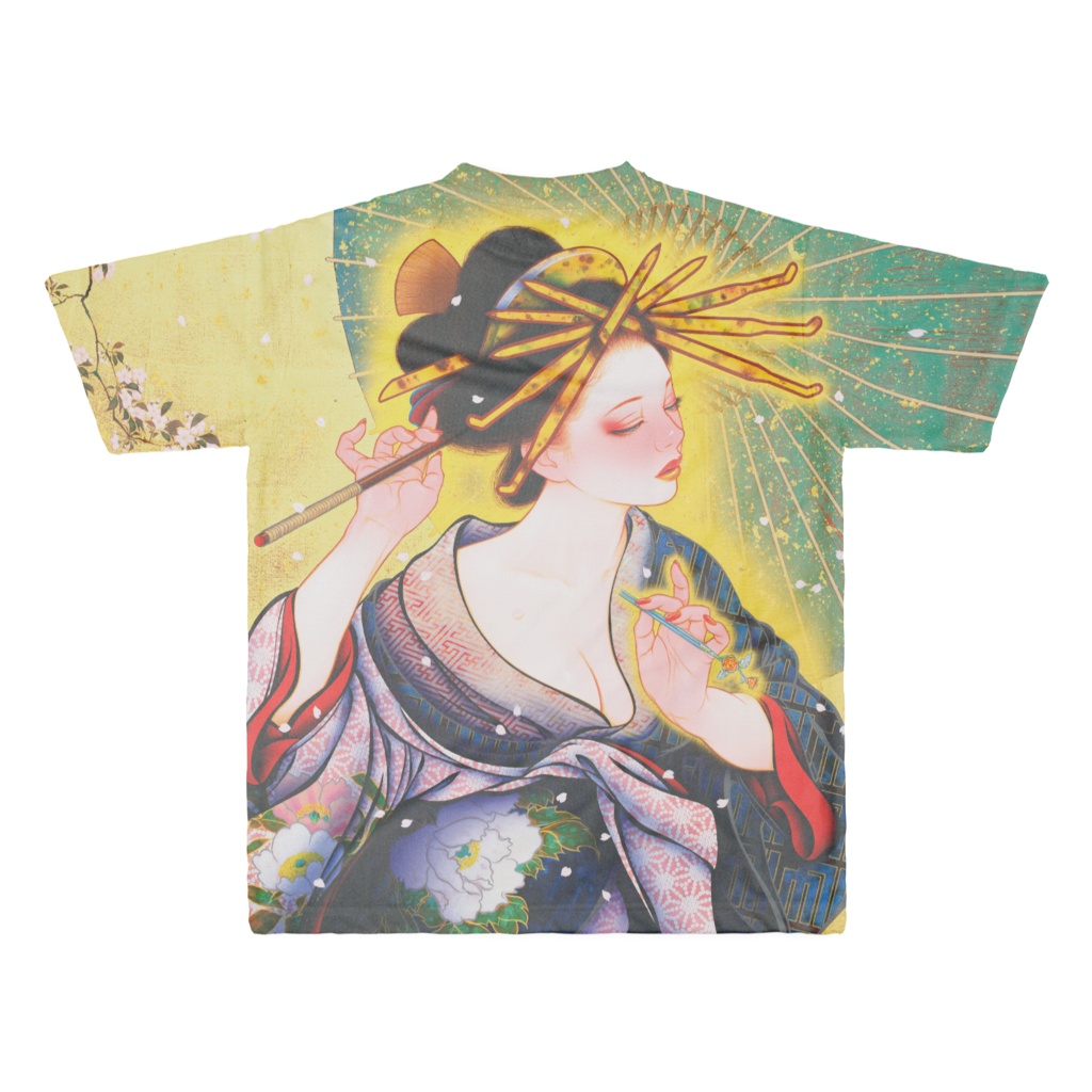 「捨身飼虎図」と「桜狩遊楽図」によるフルグラフィックTシャツ ツナマヨさんモデル