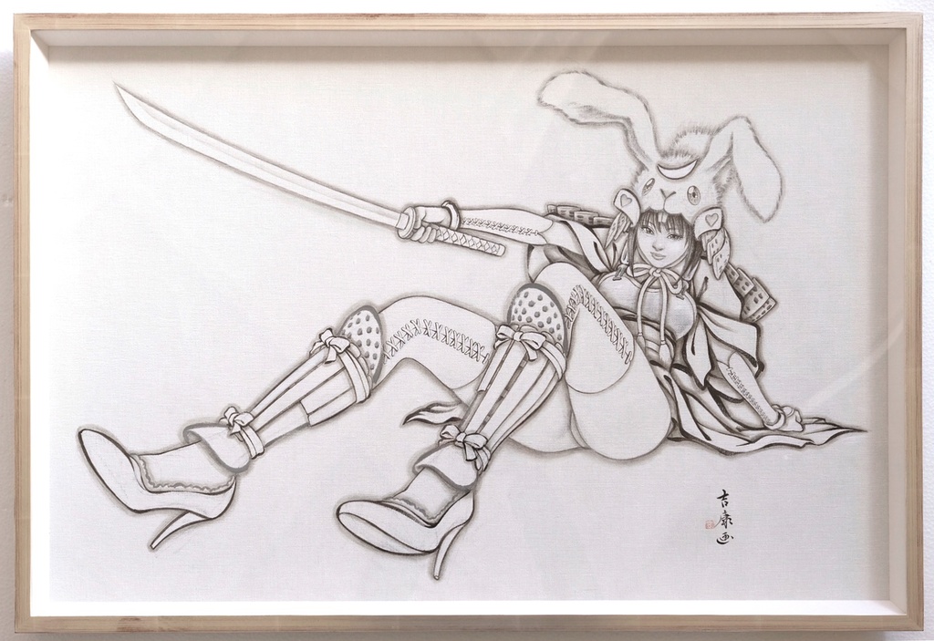 絵画「兎兜」　カンバスにアクリル　2014年フィレンツェ メディチ・リカルディ宮殿でのライブペイント　直筆オリジナル１点