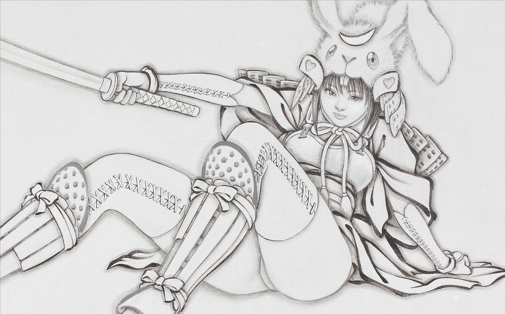 絵画「兎兜」 カンバスにアクリル 2014年フィレンツェ メディチ・リカルディ宮殿でのライブペイント 直筆オリジナル1点