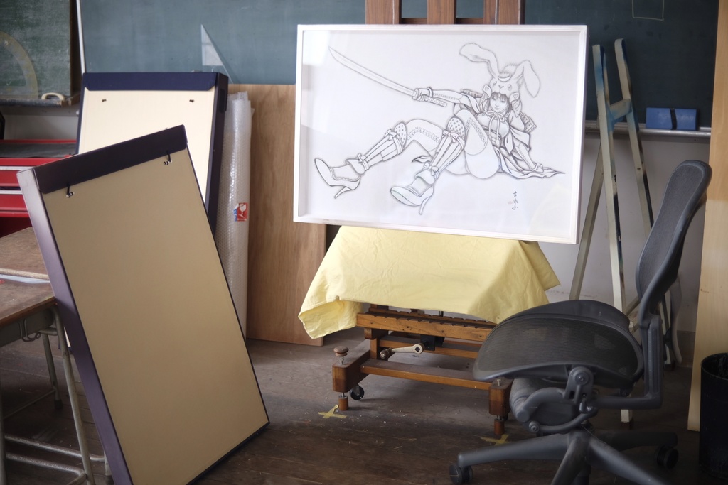 絵画「兎兜」 カンバスにアクリル 2014年フィレンツェ メディチ・リカルディ宮殿でのライブペイント 直筆オリジナル1点