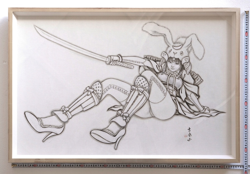 絵画「兎兜」 カンバスにアクリル 2014年フィレンツェ メディチ・リカルディ宮殿でのライブペイント 直筆オリジナル1点