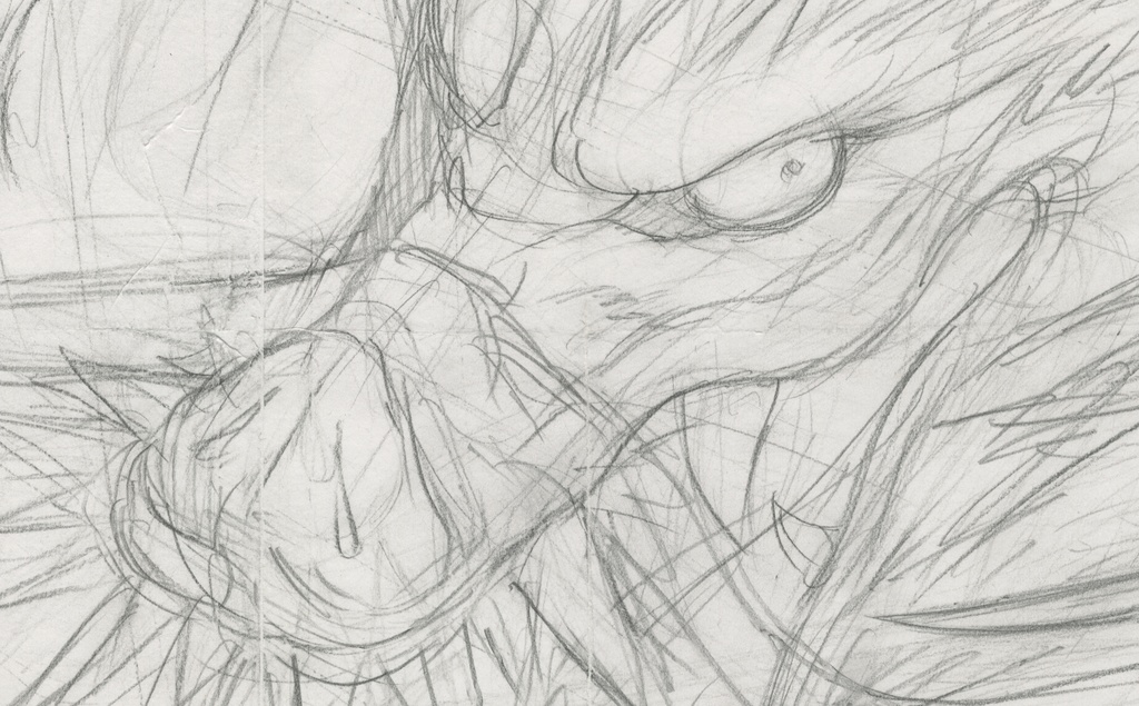 マンガ「筆神」連載前後に描いたスケッチ 鉛筆線画直筆素描 オリジナル1点