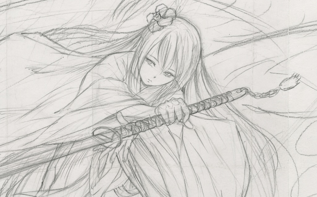 マンガ「筆神」連載前後に描いたスケッチ 鉛筆線画直筆素描 オリジナル1点