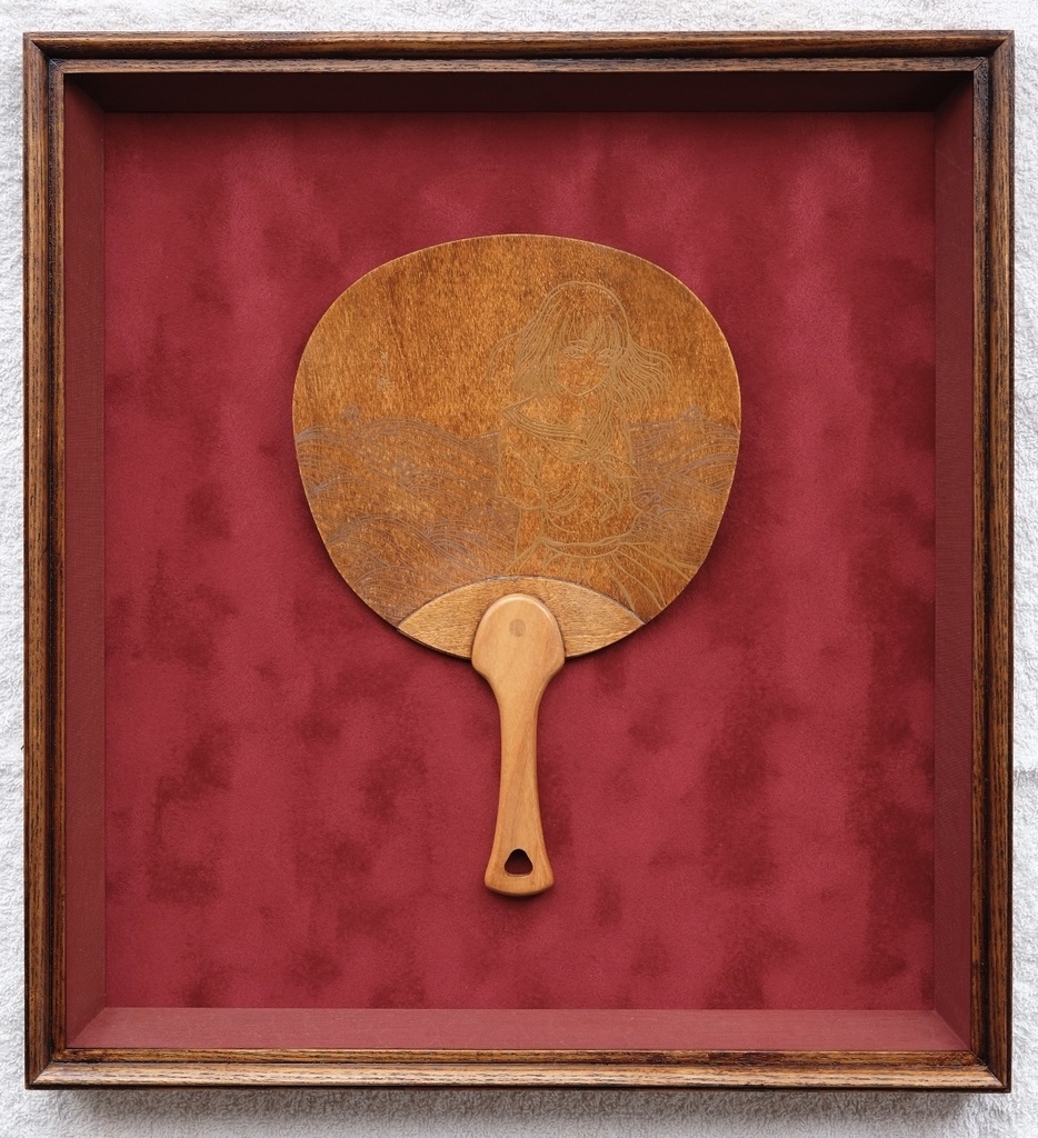 本漆 純金銀粉による平蒔絵習作 木製団扇 特寸漆額装 オリジナル一点