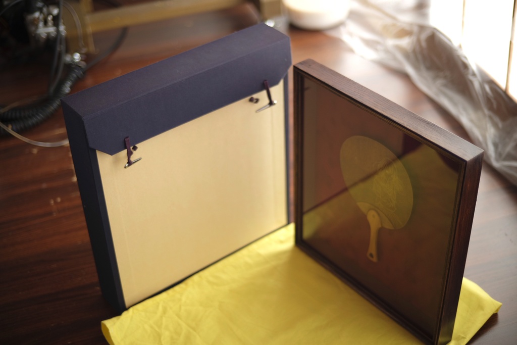 本漆 純金銀粉による平蒔絵習作 木製団扇 特寸漆額装 オリジナル一点