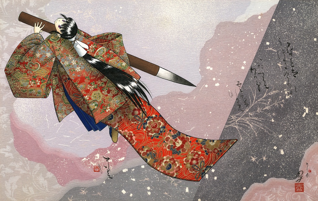 マンガ「筆神」連載前後に描いたイメージボード2枚 コラージュ・彩色・直筆素描 オリジナル1組額装