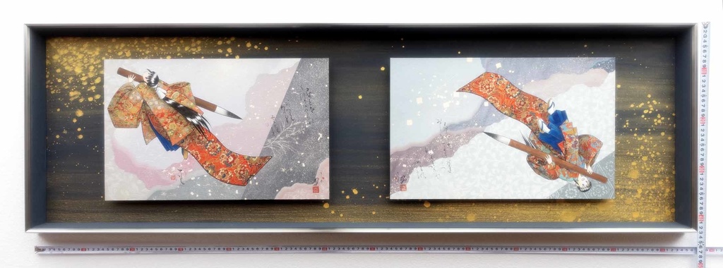 マンガ「筆神」連載前後に描いたイメージボード2枚 コラージュ・彩色・直筆素描 オリジナル1組額装