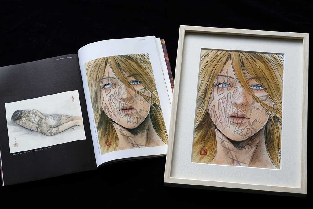 ボディペイントのための構想スケッチ02 鉛筆水彩画直筆素描 オリジナル1点