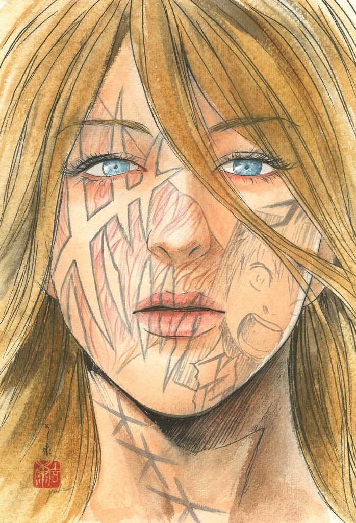 ボディペイントのための構想スケッチ02 鉛筆水彩画直筆素描 オリジナル1点