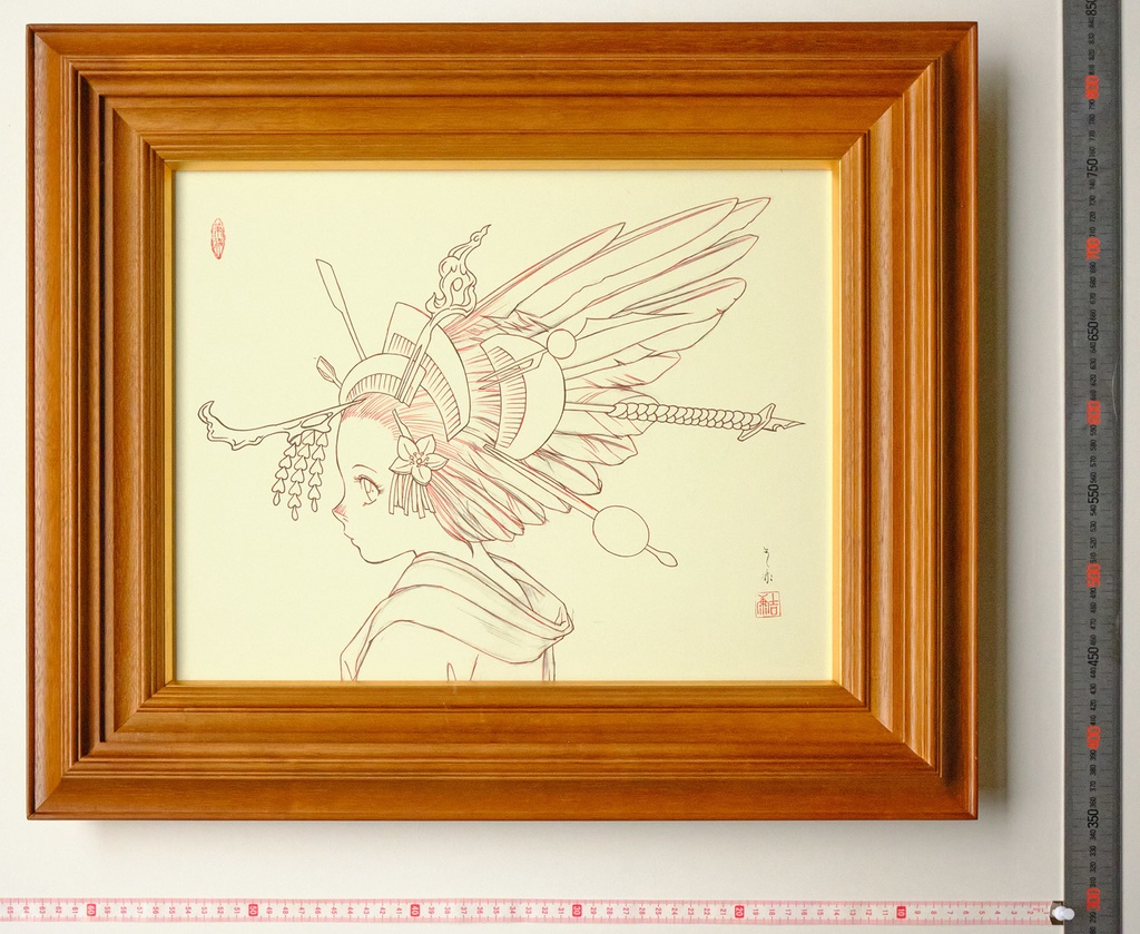 絵画「花簪」のための大下図 鉛筆・ボールペン線画直筆素描 オリジナル1点