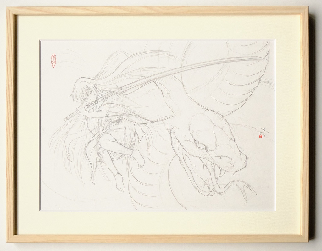 マンガ「筆神」連載前後に描いたスケッチ 鉛筆線画直筆素描 オリジナル1点
