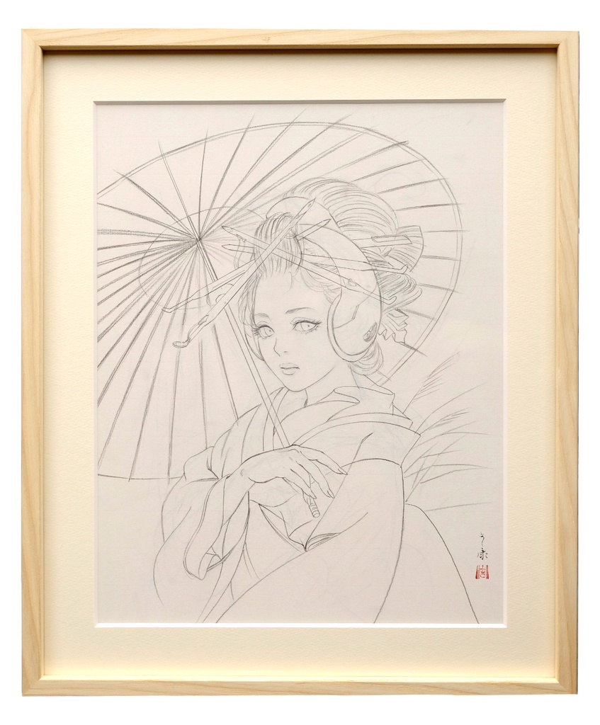 絵画「九相図 第一段 生前相」のための下絵 鉛筆線画直筆素描 オリジナル1点