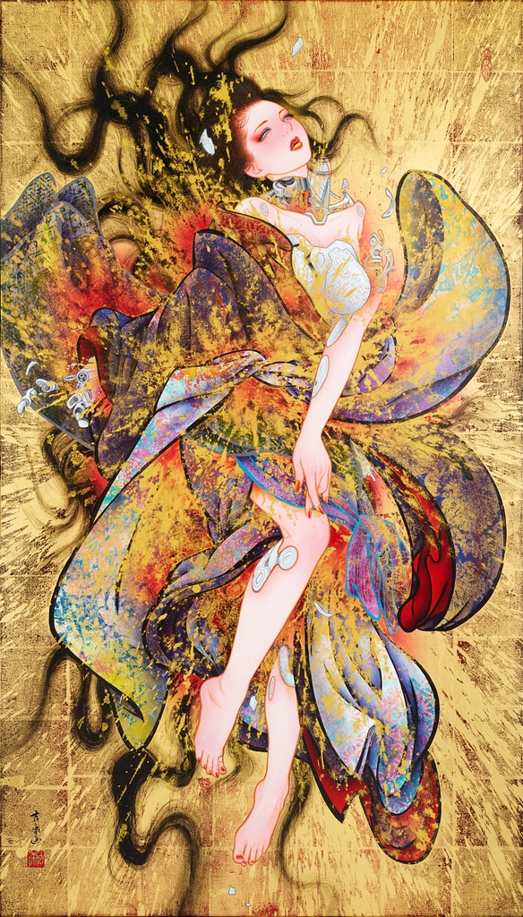 絵画「九相図 第五段 血塗相」のための下絵 鉛筆線画直筆素描 オリジナル1点