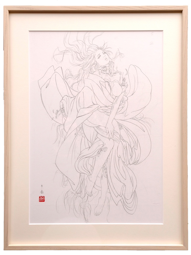 絵画「九相図 第五段 血塗相」のための下絵　鉛筆線画直筆素描　オリジナル１点