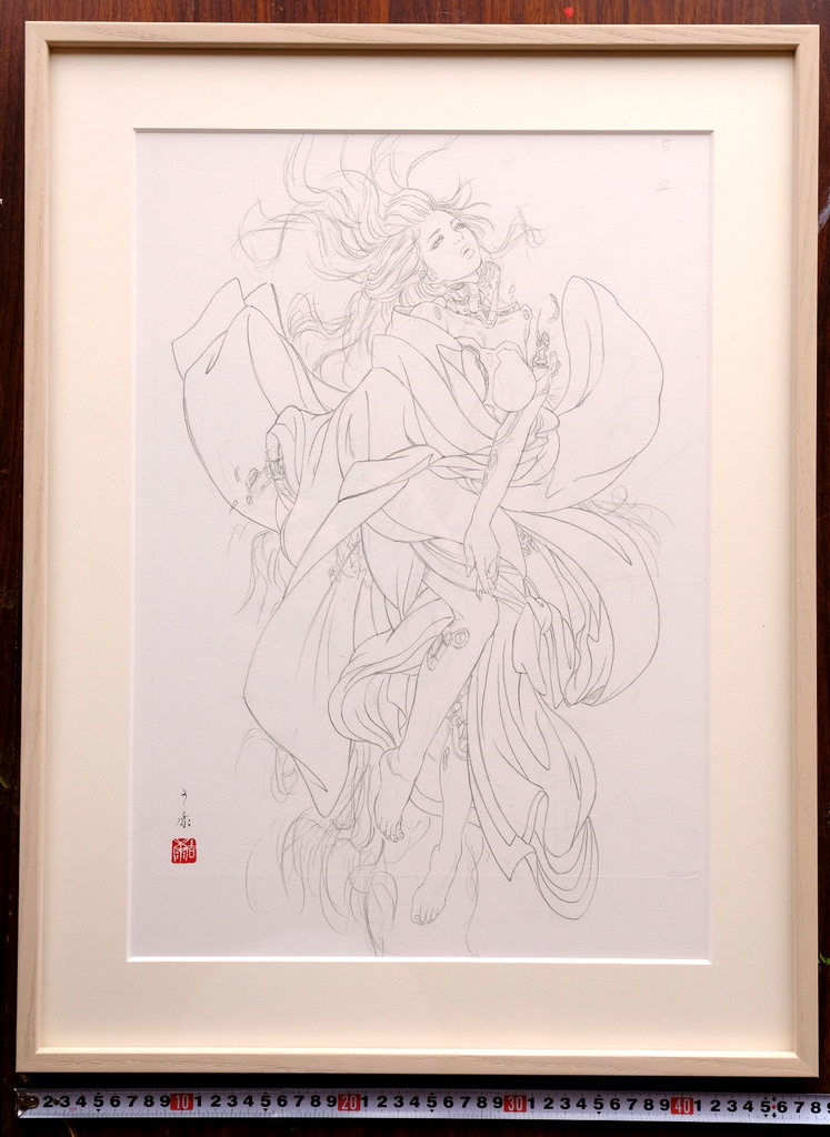 絵画「九相図 第五段 血塗相」のための下絵 鉛筆線画直筆素描 オリジナル1点