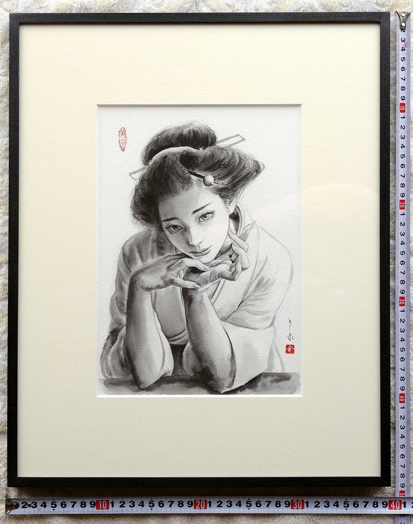 墨絵「まなざし」 水墨画直筆素描 オリジナル1点 モデル:ツナマヨさん Ink Painting “Gaze” – Original Sumi-e Drawing (One-of-a-kind) – Model: Tsunamayo 수묵화 「시선」 – 수묵 드로잉 원화 (단 한 점) – 모델: 츠나마요