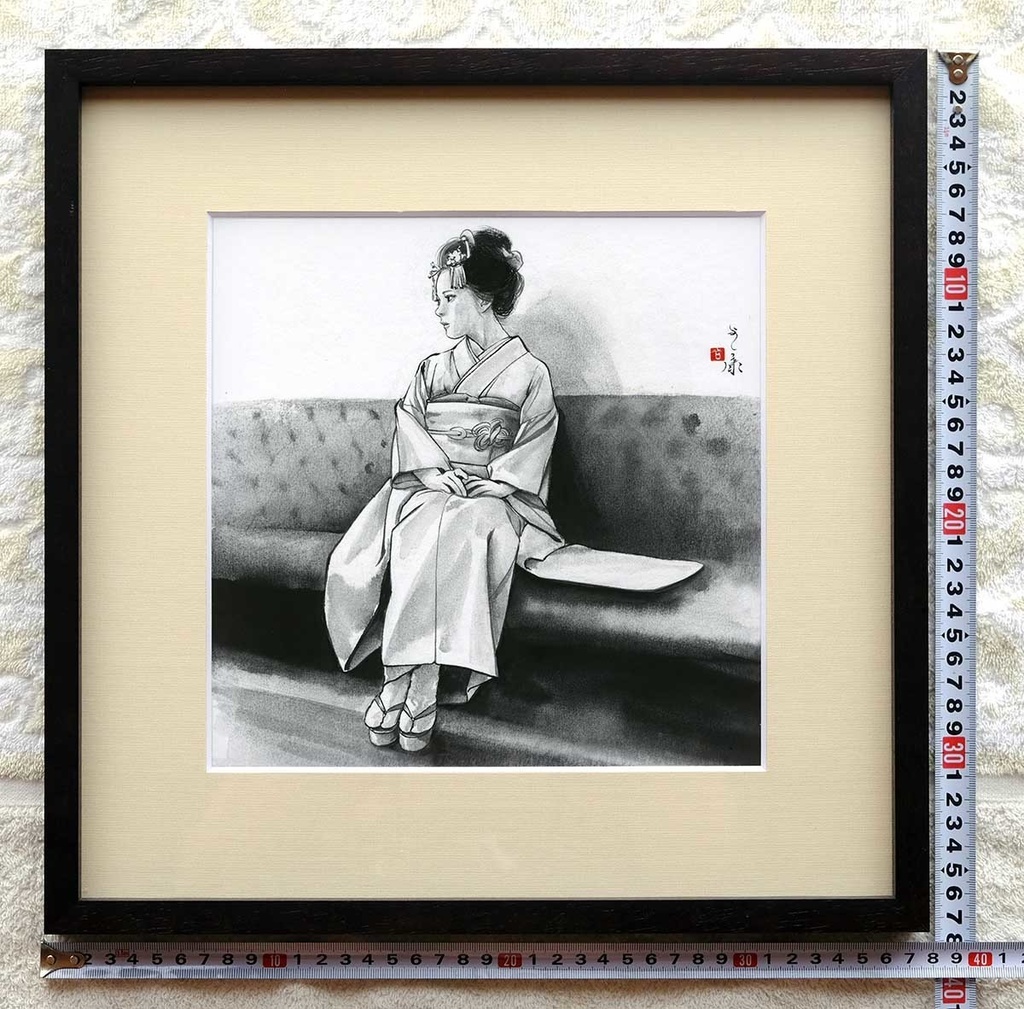 墨絵「来訪」　水墨画直筆素描　オリジナル１点　Ink Painting “Visitor” – Original Sumi-e Drawing (One-of-a-kind)　수묵화 「방문」 – 수묵 드로잉 원화 (단 한 점)