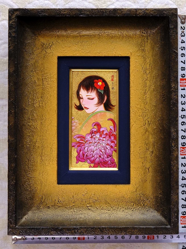 絵画「契花百菊」 ミニカンバスにアクリル・金箔 オリジナル1点 Painting “Keika Hyakukiku” – Acrylic and Gold Leaf on Mini Canvas – Original Work 회화 「계화백국(契花百菊)」 – 미니 캔버스에 아크릴・금박 – 오리지널 1점