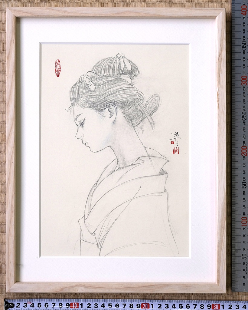 絵画「静声(しずかなこえ)」のための下絵 鉛筆線画直筆素描 オリジナル1点