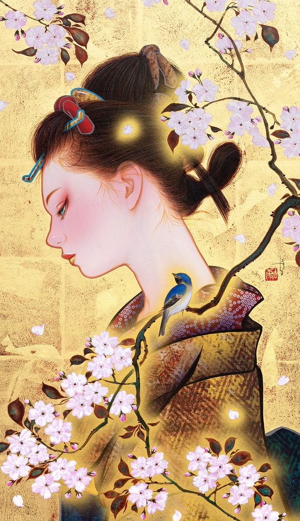 絵画「静声(しずかなこえ)」のための下絵 鉛筆線画直筆素描 オリジナル1点