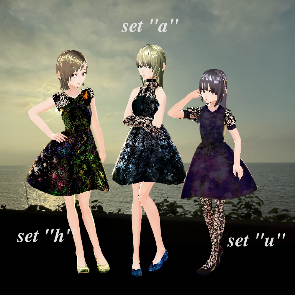 VRoid用・レースドレスセット・パンプス付き(4種類)