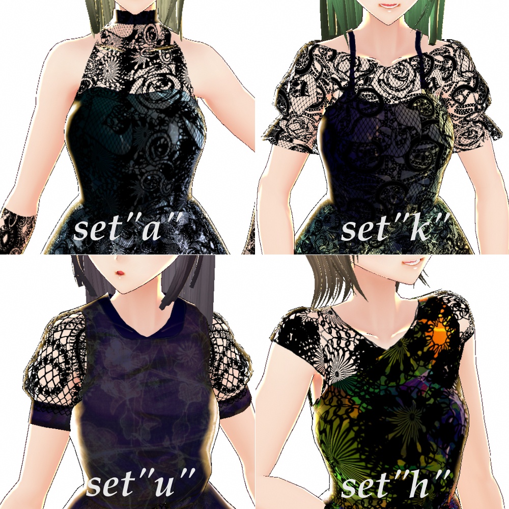 VRoid用・レースドレスセット・パンプス付き(4種類)