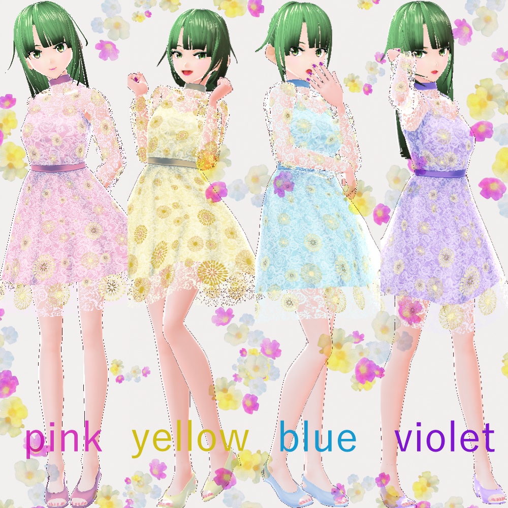 VRoid用・フラワードレス・4色セット
