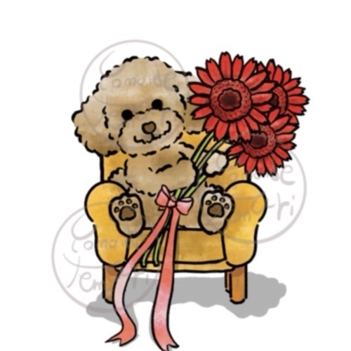 【オハナとボクたち】シリーズ/トイプードルステッカー(ガーベラ)