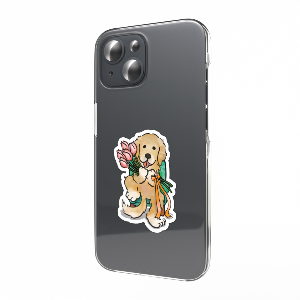 【オハナとボクたち】シリーズ/ゴールデンレトリバーステッカー(チューリップ)