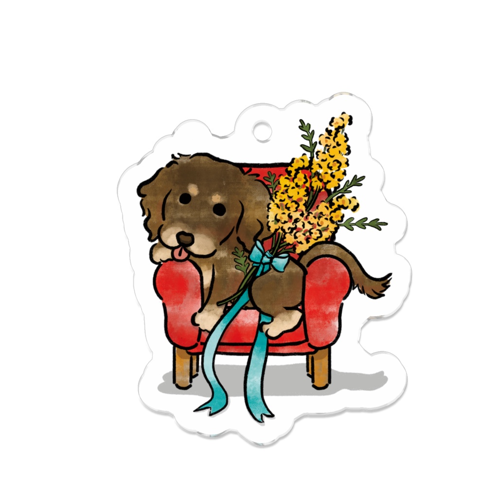 【オハナとボクたち】シリーズ／ダックスフンドアクリルキーホルダー（ミモザ）