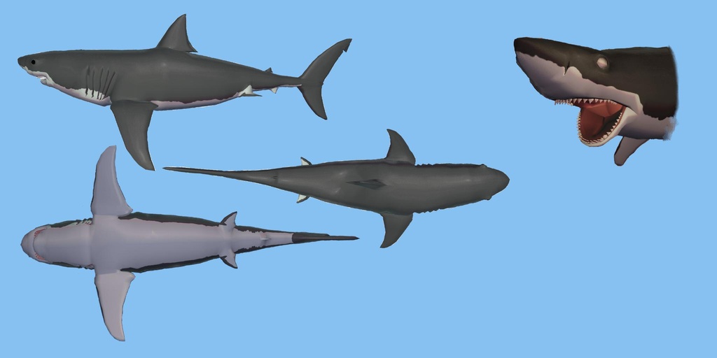 【One Coin Avatars】VRChat向けオリジナル3Dモデル「ホホジロザメ(Greatewhiteshark)」ver1.00
