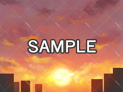 青空と沈みゆく夕日の背景イラスト