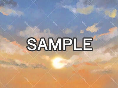 青空と沈みゆく夕日の背景イラスト