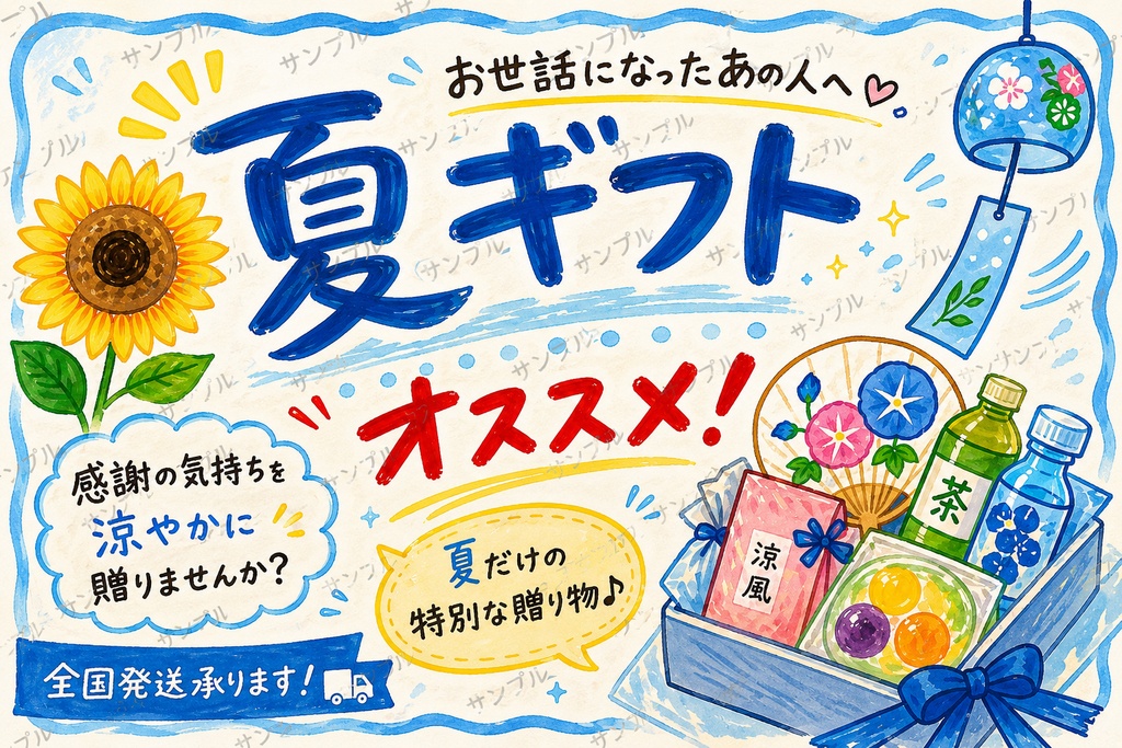 夏ギフト用イラストpop青色