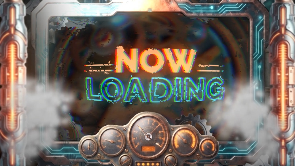 【配信/動画用素材】サイバー×スチームパンク 待機画面＆トランジションセット｜NOW LOADING