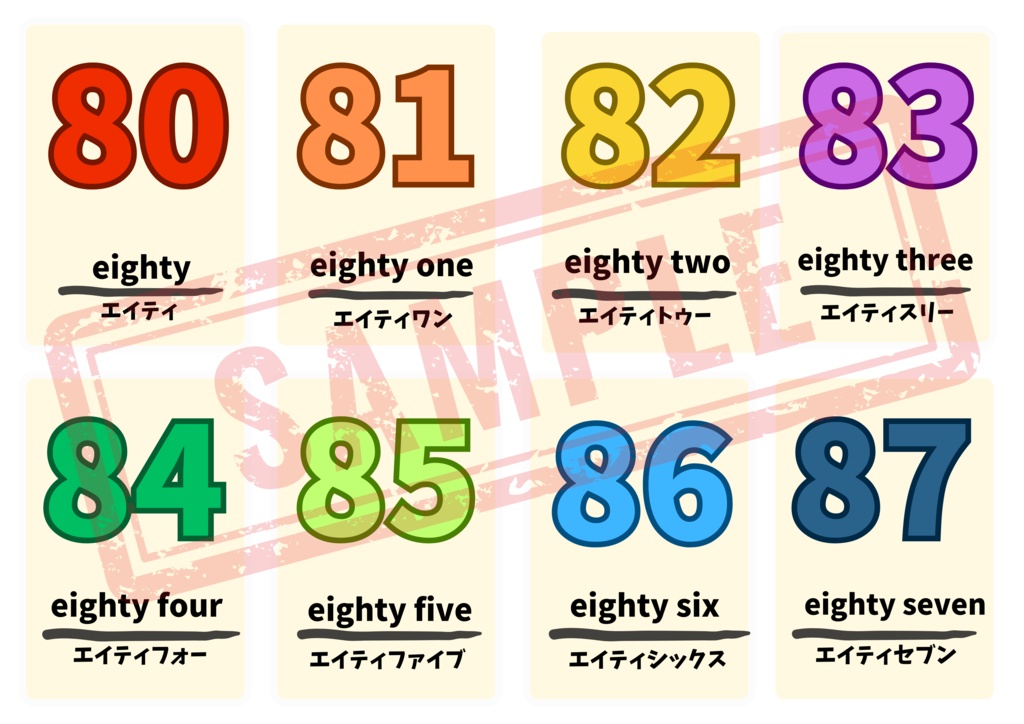 【PDF版】英単語(0~100までの数字の英単語と読み方)・おまけ4枚付き A4推奨 ※印刷してお使い下さい