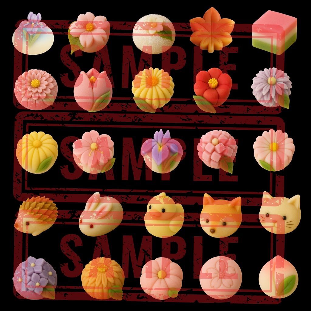 Japanese Sweet 和菓子風イメージ素材集(PNG/背景透過済) 100個