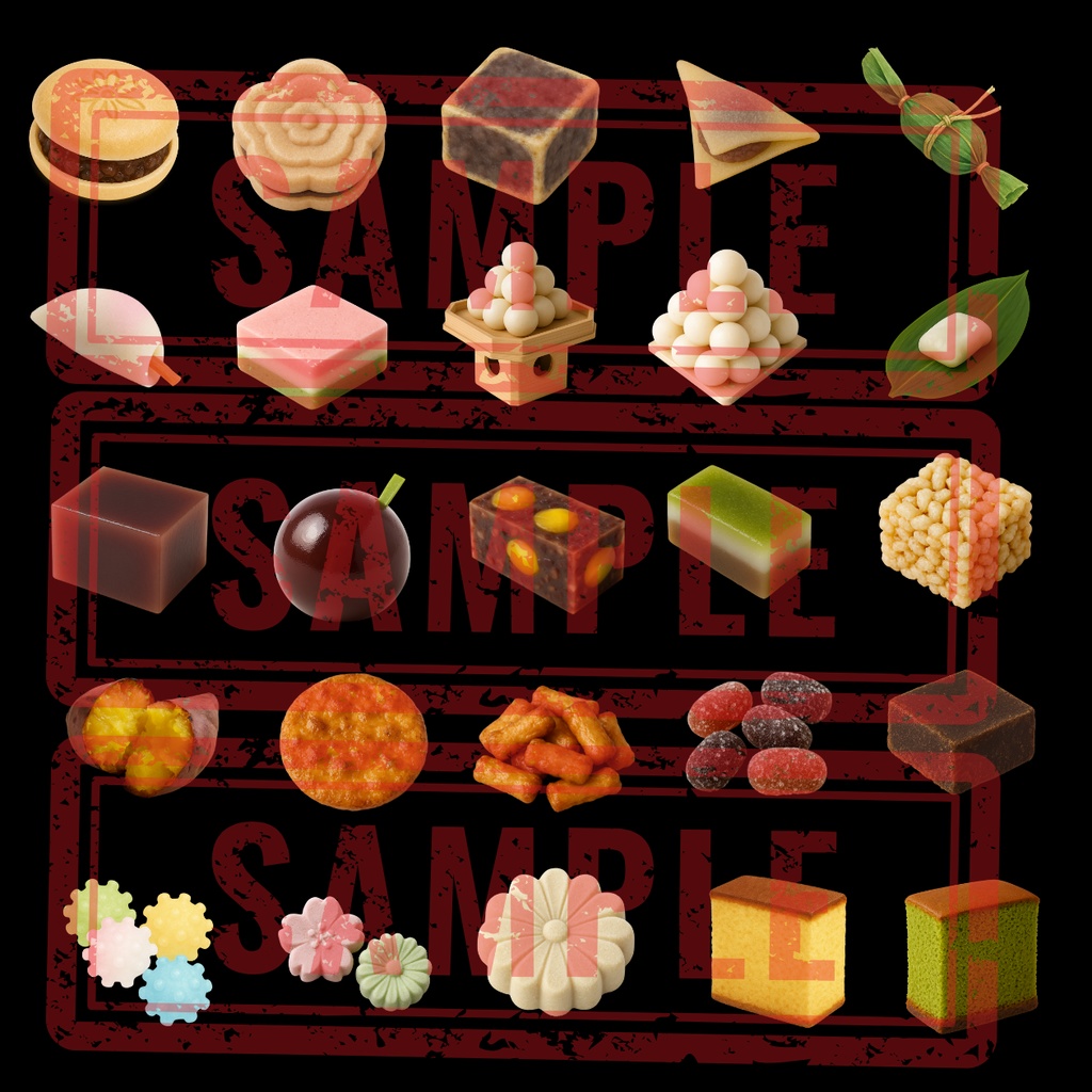 Japanese Sweet 和菓子風イメージ素材集(PNG/背景透過済) 100個