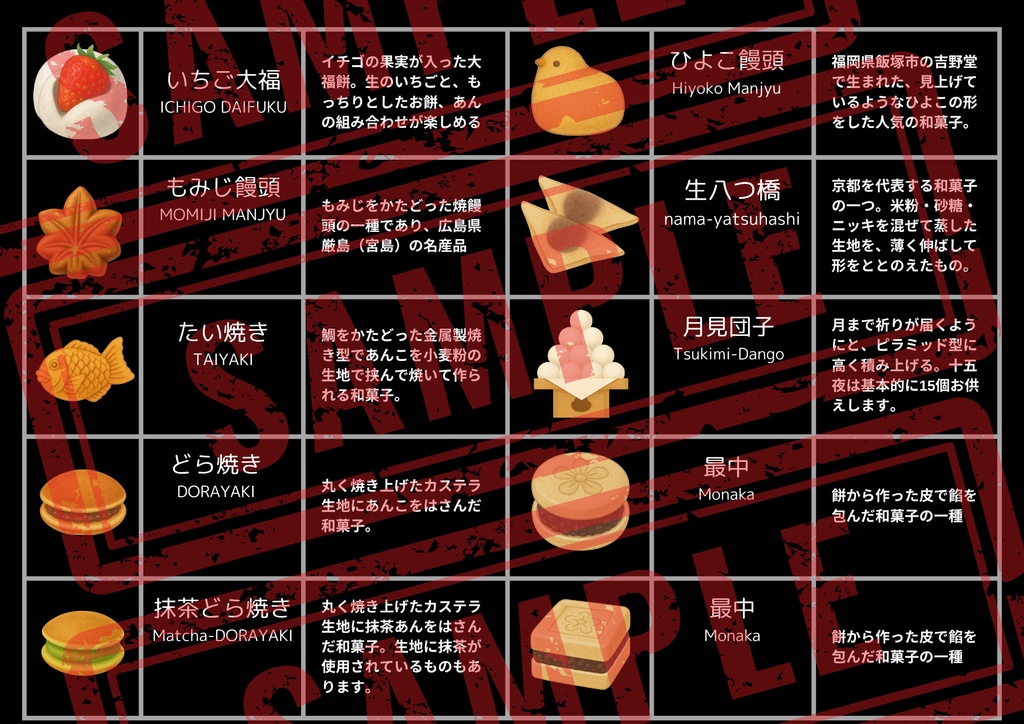 Japanese Sweets 和菓子風 イラスト素材(PNG/背景透過済) 100個