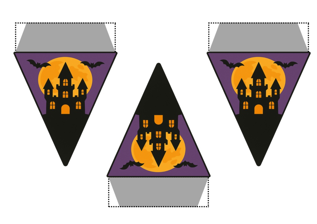 ハロウィンフラッグ 手作りしませんか? (PNG/背景透過済)(PDF A4判印刷用) 15個